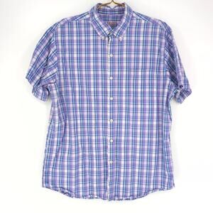 IZOD Mens Lightweight Poplin Short Sleeve Purple Checkered Shirt - Size XL - GUC